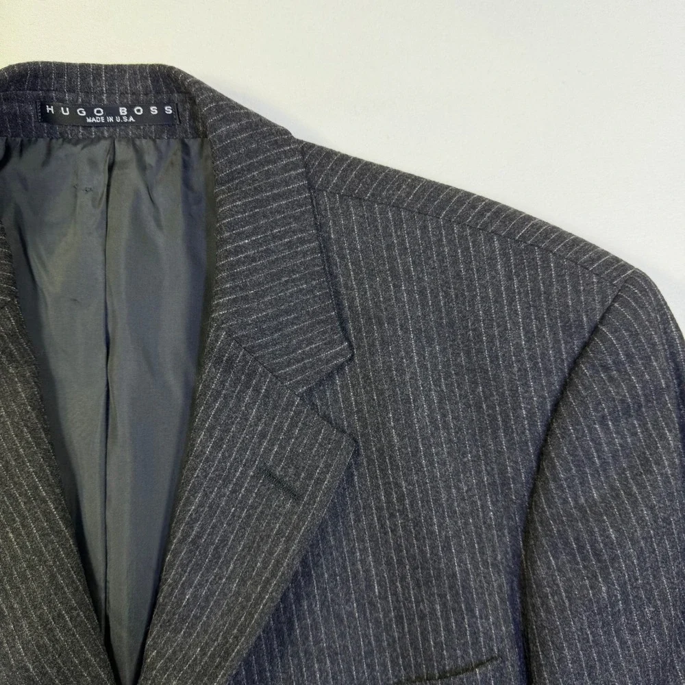 Hugo Boss Mens 38R Blazer Guabello Wool Cashmere Pinstripe Sport Coat Charcoal‎